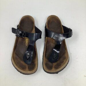 Birkenstock women's Gizeh thong sandals black patent pre-worn 36